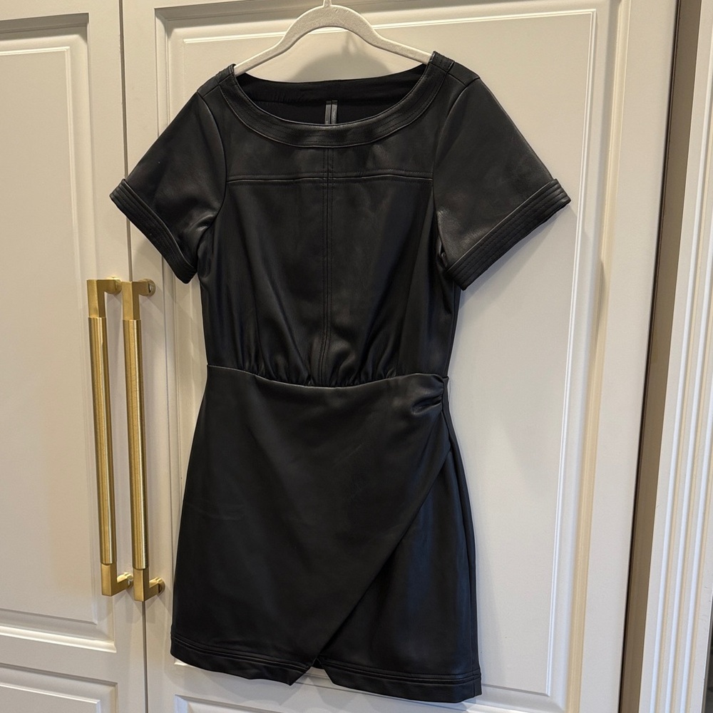 Anthropologie Black Leather Mini Dress
